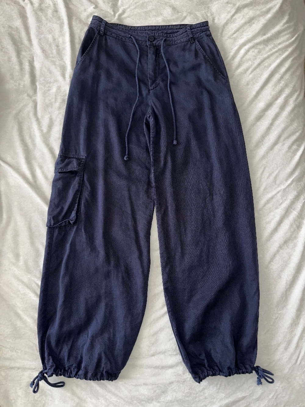 YFB Navy Blue Tencel Wide Leg Cargo Pants Women XSmall Gorpcore Athleisure
